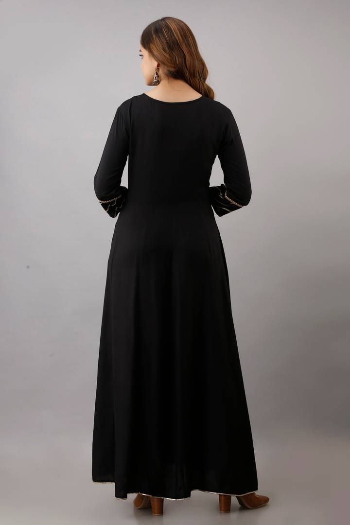 Stylish Rayon Black Gota Work 3/4 Sleeves Anarkali Kurta